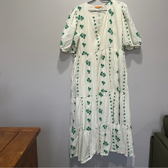 OLIPHANT Tuckernuck Wicklow Puff Sleeve Embroidered Print Maxi Midi Dress - Picture 9 of 10